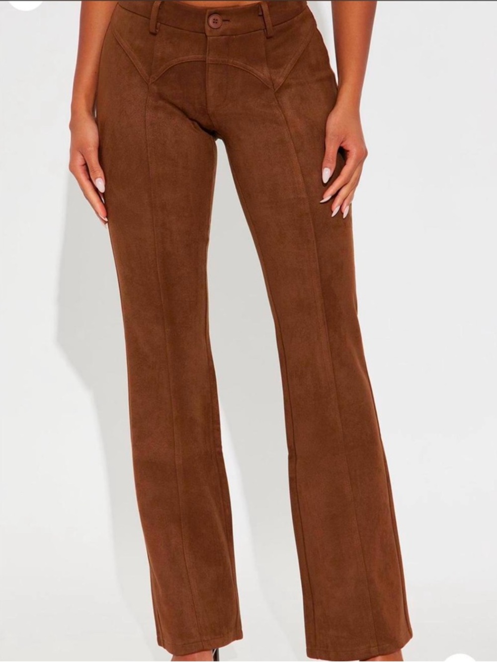 High-Rise Brown Suede Flared Pants